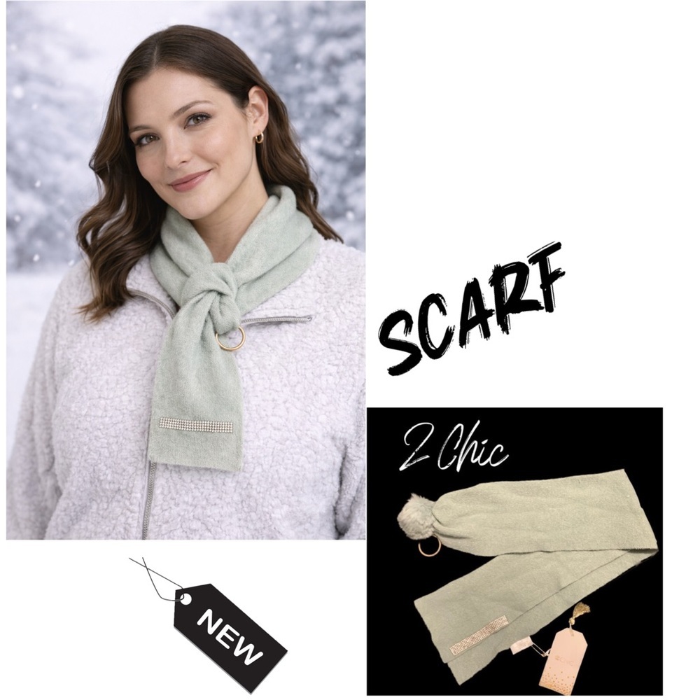 2 chic soft short scarf w/fur Pom & sparkle trim